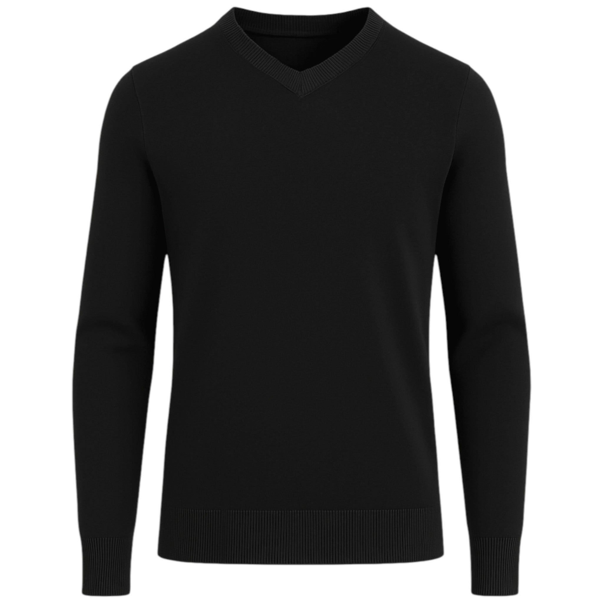 Men’s classic black v-neck jumper – soft knit pullover sweater with long sleeves